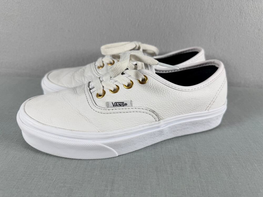 Vans Authentic White Leather Gold Eyelet Low Top Sneakers Womens 5.5 Mens 4
